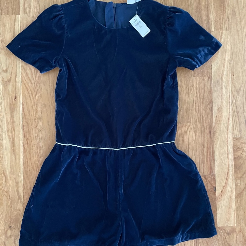 Girls Blue Velvet Romper/Shorts Jumpsuit